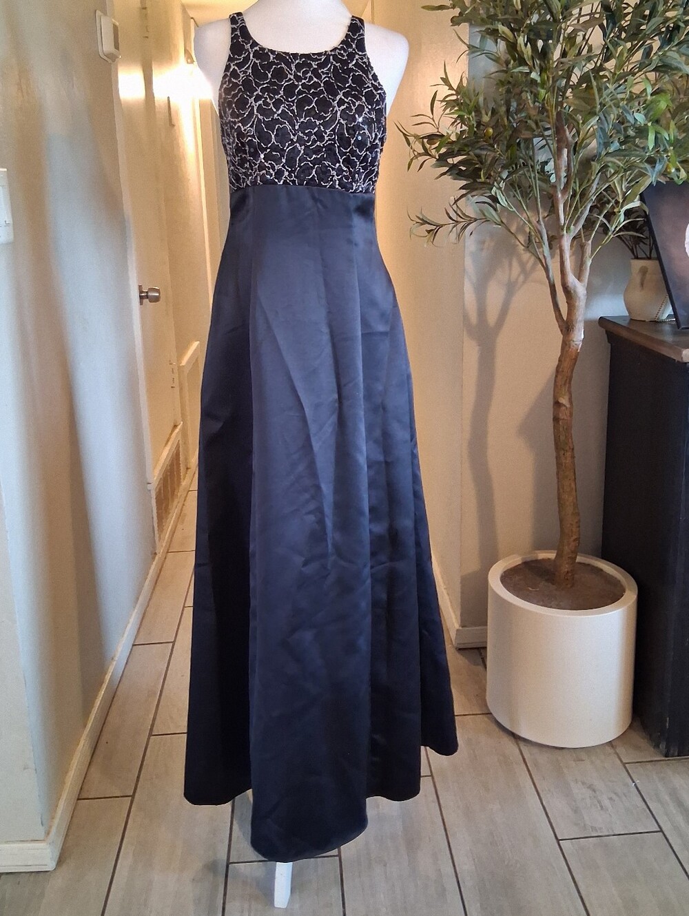 Bari-Jay Black Satin Maxi Dress Vintage Made In Usa Y2k Formal Occasion Sz3-4
